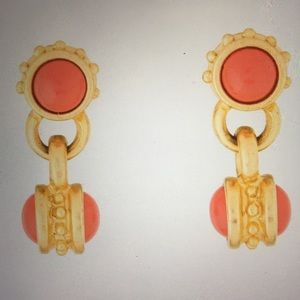 Vintage KENNETH JAY LANE Goldtone & Coral Earrings